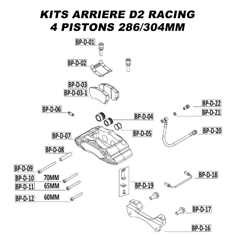 Ricambi per kit freno posteriore 4 pistoni 286/304 mm Ricambi per kit freno posteriore 4 pistoni 286/304 mm