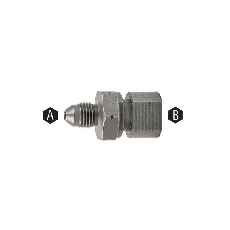 Adattatore Maschio-Femmina Concavo Passaparete A. 3/8"x24 B. M10x1.5 Acciaio Argentato