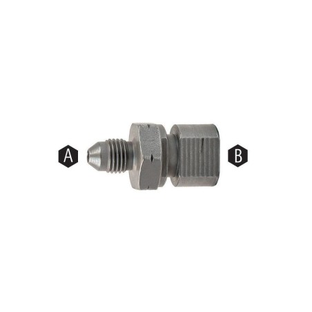 Adattatore Maschio-Femmina Concavo Passaparete A. 3/8"x24 B. M10x1.5 Acciaio Argentato