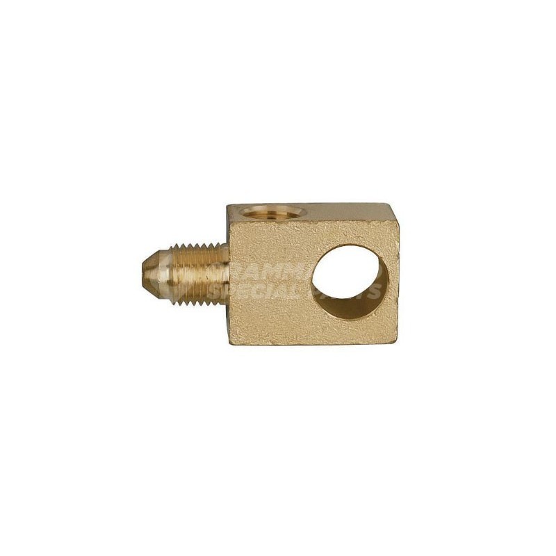 Adattatore 90° a blocchetto con Collare a Graffare Mustang-Cherokee M10x1 inv. Ottone