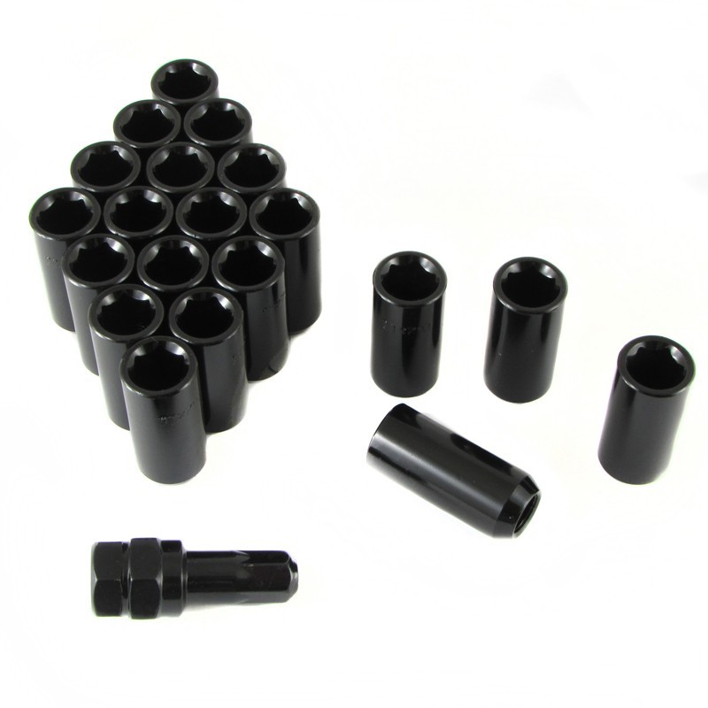 Dadi ruota lunghi neri per trasmissione interna M14x1,5 (set da 20)