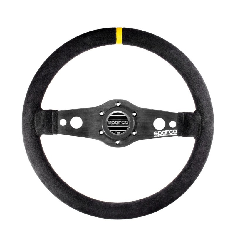 Volante piatto R215, pelle scamosciata nera, razze nere Volante piatto R215, pelle scamosciata nera, razze nere