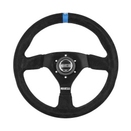 Volante R383 Logo (calandratura 39 mm), pelle scamosciata nera, razze nere